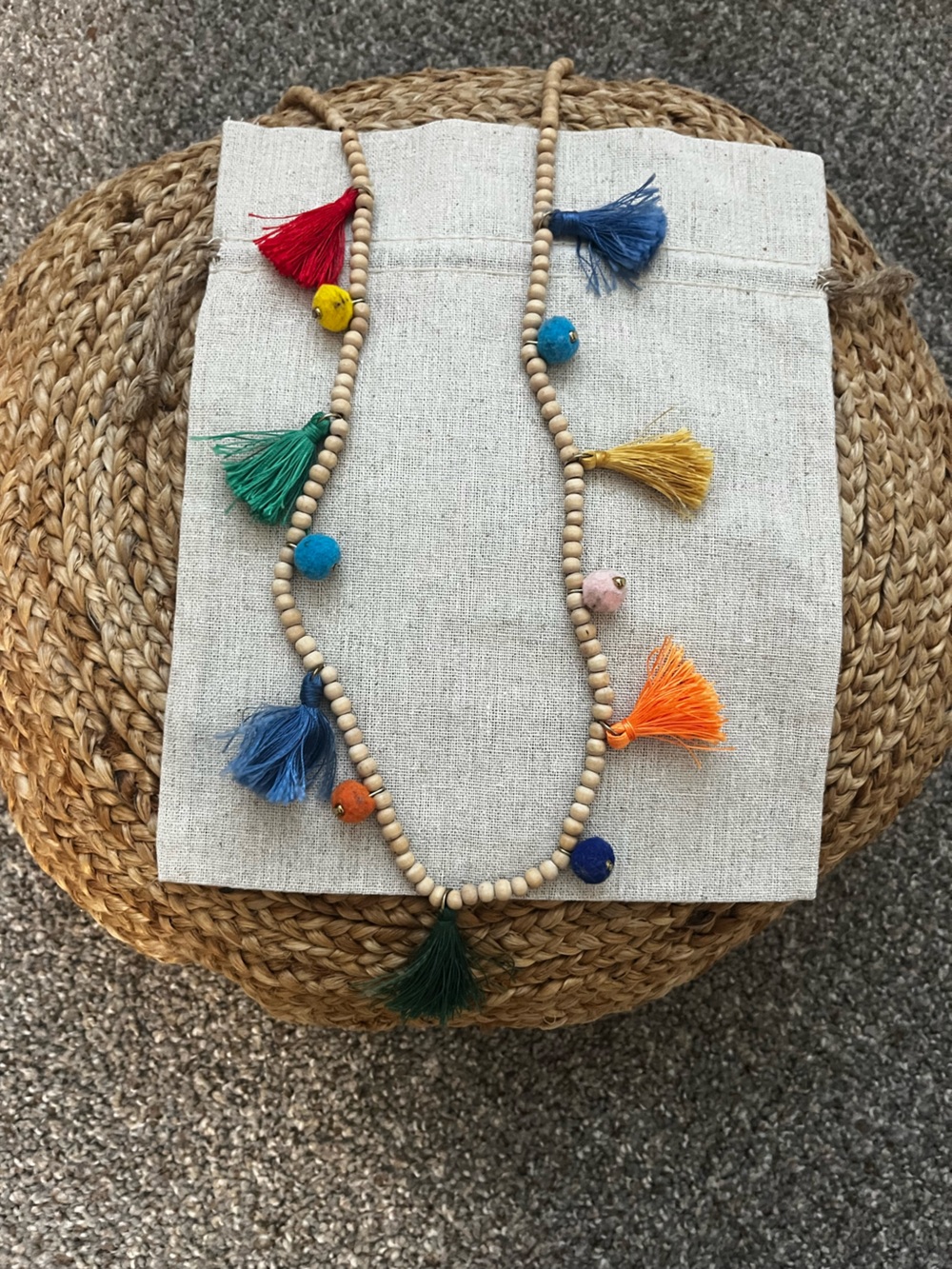 Colorful Pom Tassel Beaded Kids/Teens/Womens Necklace - Multicolor